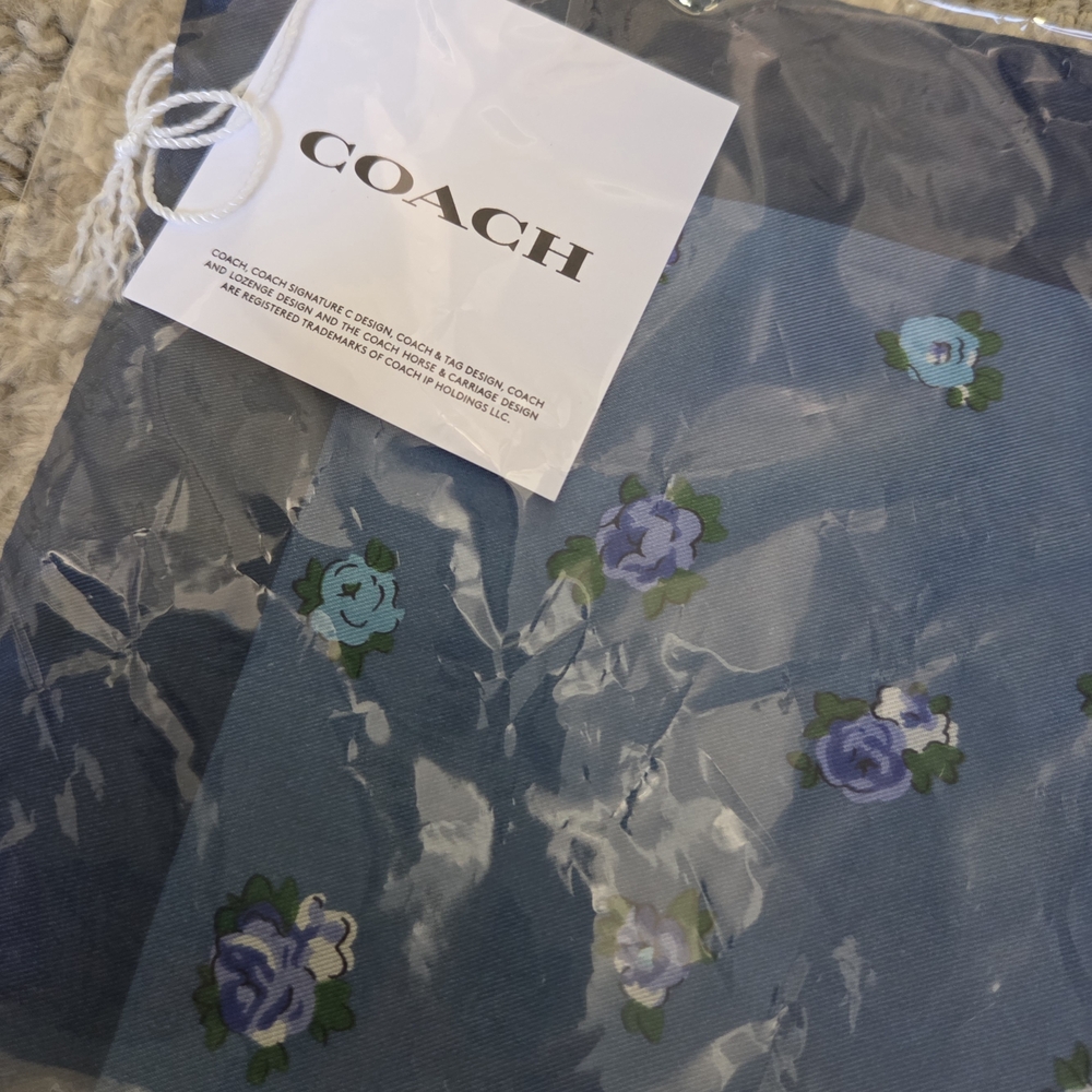 Coach C0007 Horse & Carriage Tea Rose Print Silk Floral Bandana Pacific Blue